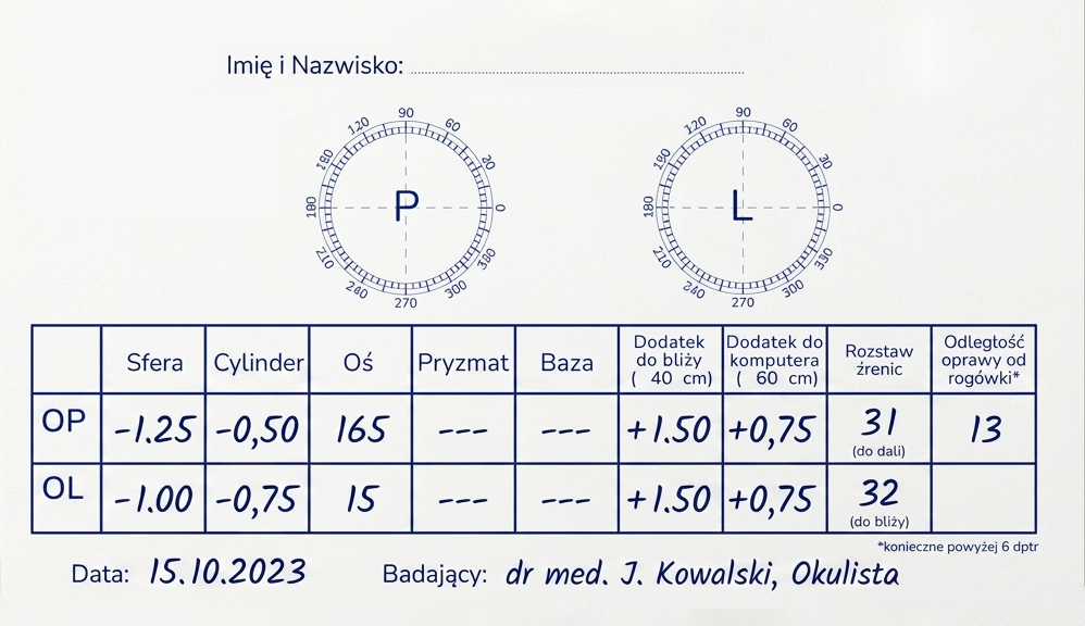 Przykładowa recepta na okulary